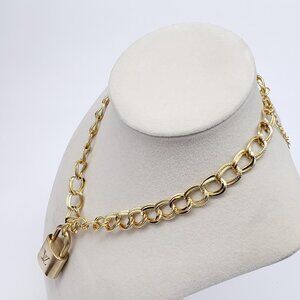 Authentic Louis Vuitton Gold Padlock w/ Unbranded Fashion Stainless Steel Chain